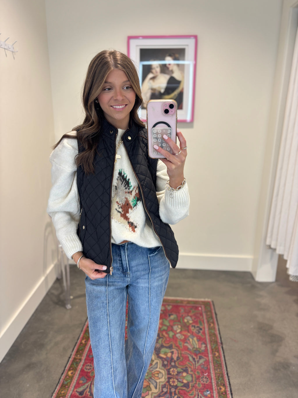 Quilted Vest with Suede Piping Detail