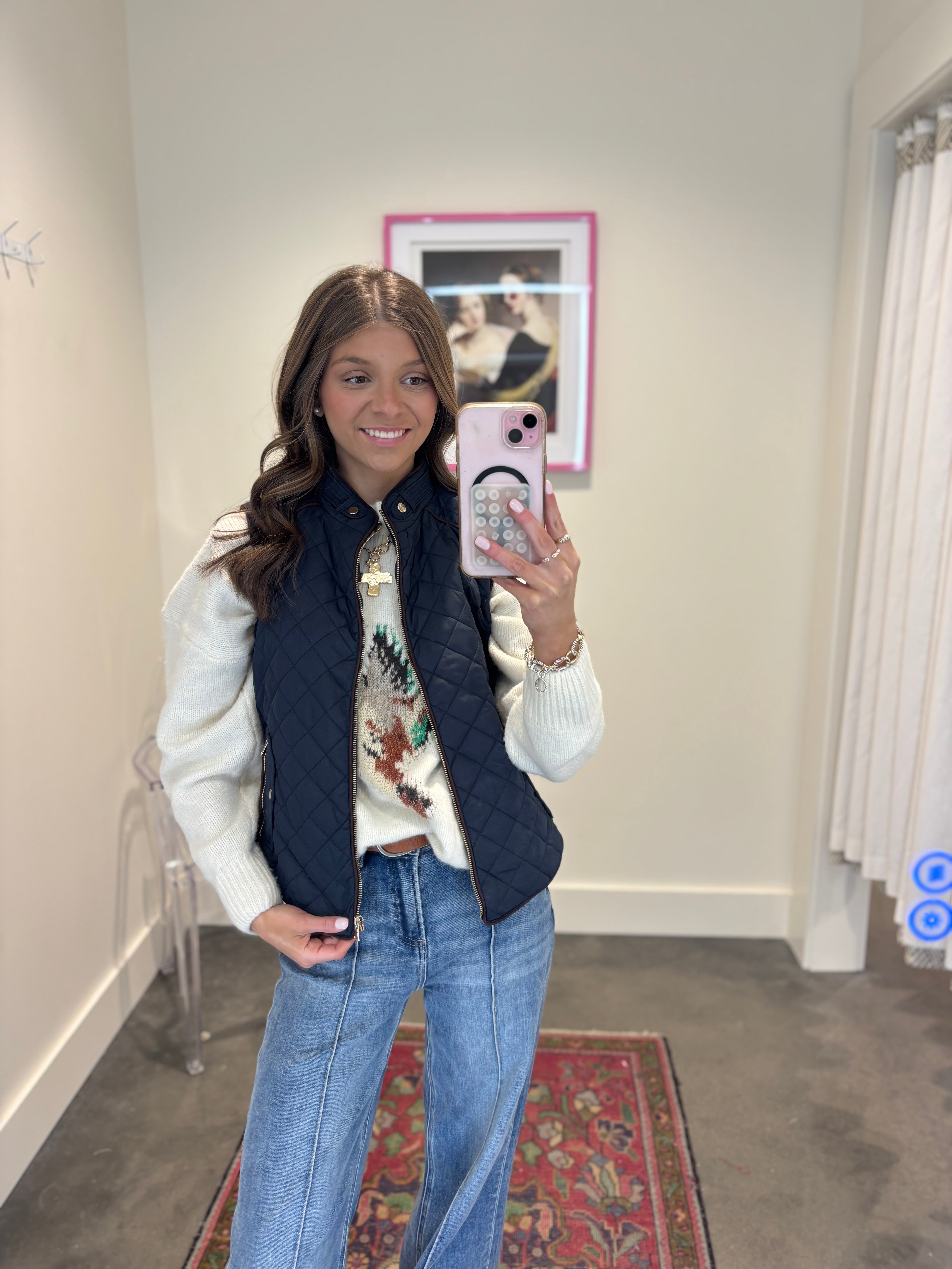 Quilted Vest with Suede Piping Detail