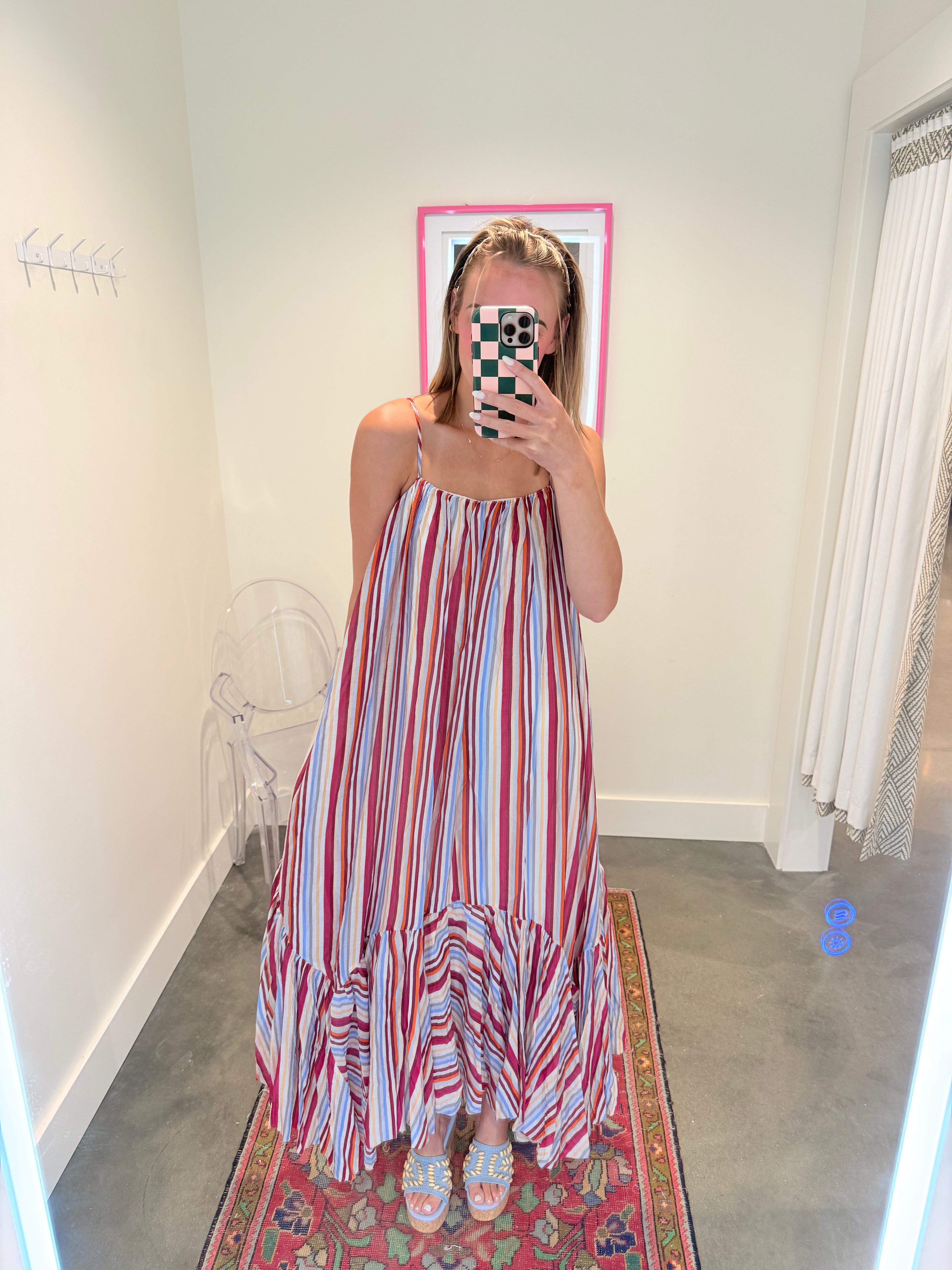 Camille Multi-Striped Ruffle Dress