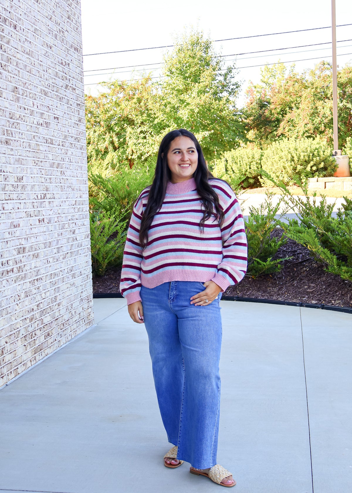 Ava Striped Mock Neck Knit Sweater
