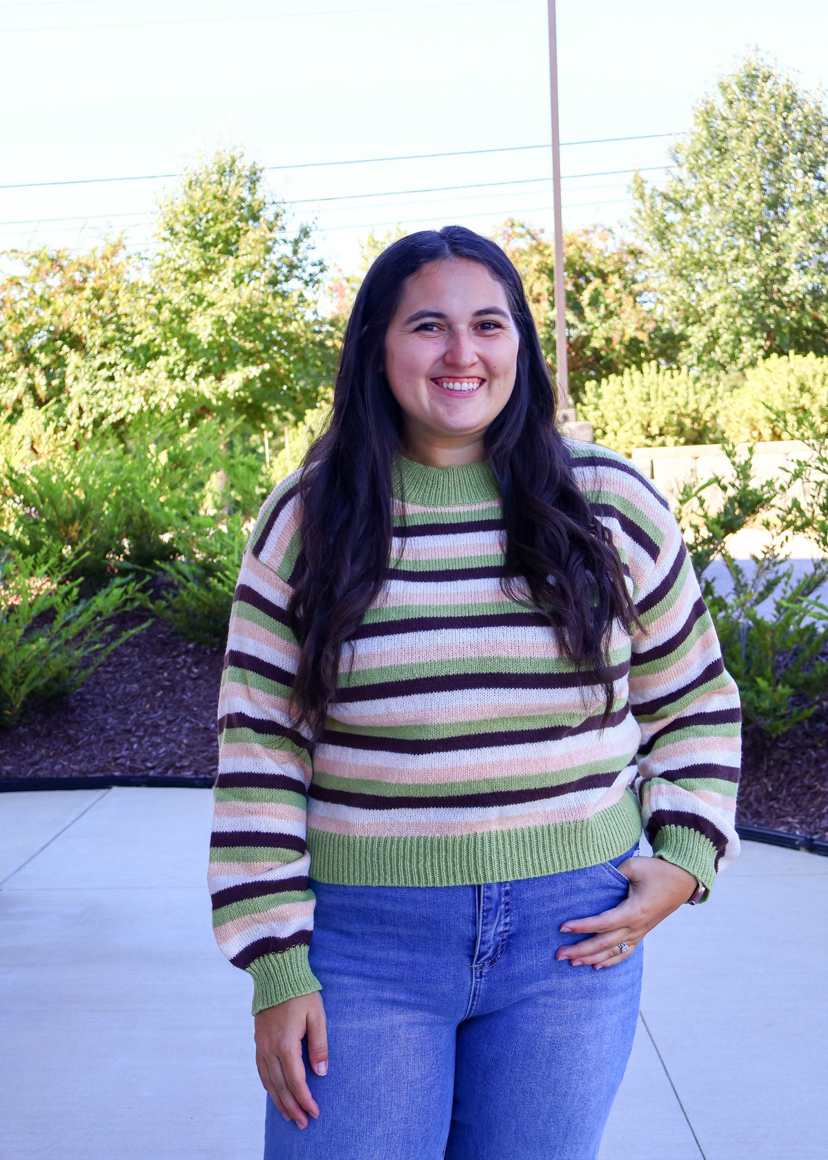 Ava Striped Mock Neck Knit Sweater