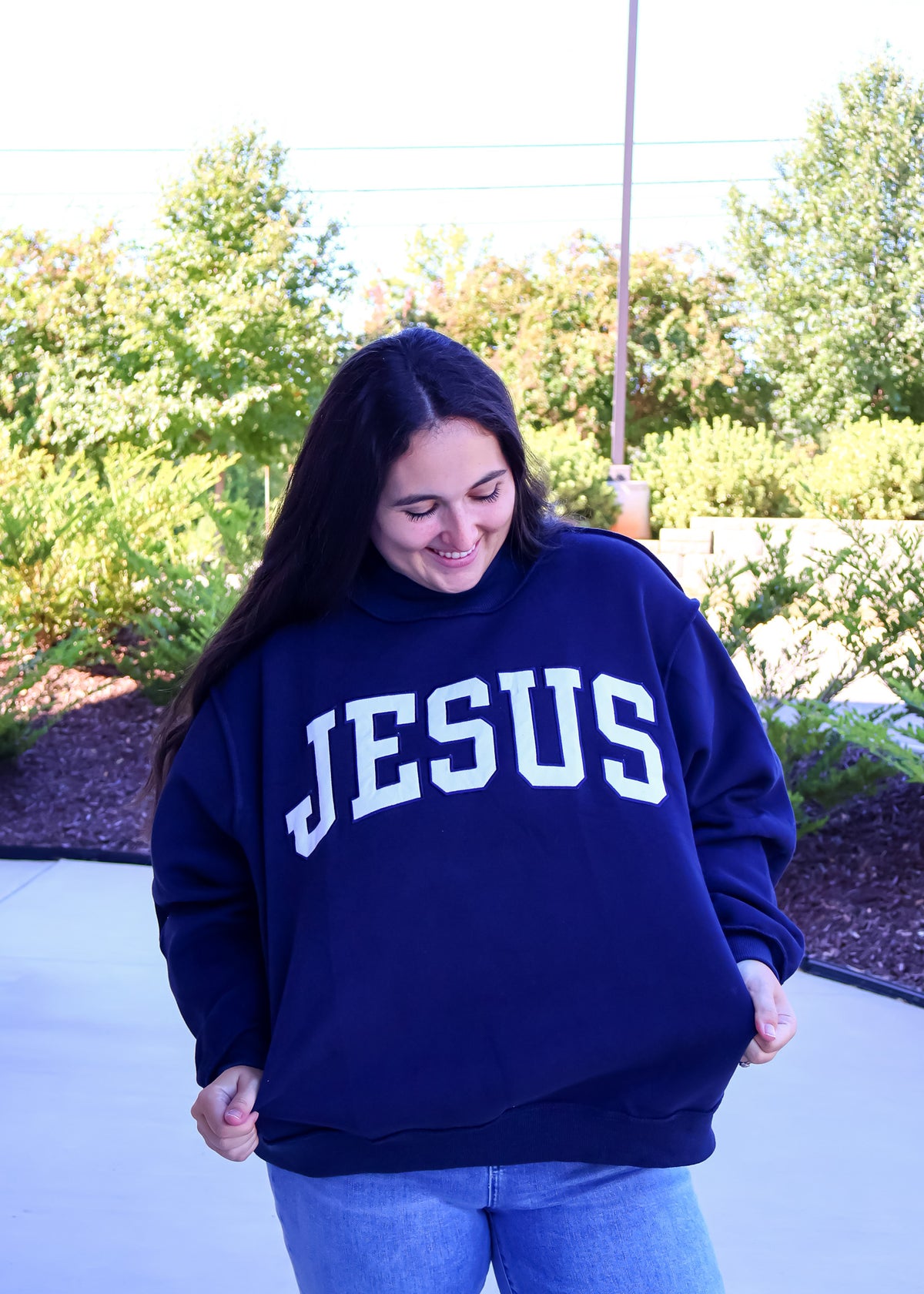 Jesus Embroidered Mock Neck Sweatshirt