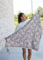 Triangle Paisley Knit Fringed Scarf