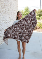 Triangle Paisley Knit Fringed Scarf