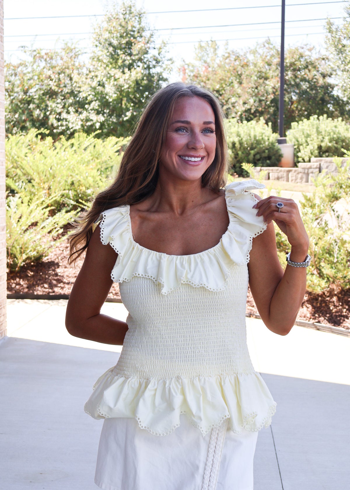 Ruffle Smocked Sleeveless Blouse
