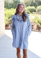 Ruffled Denim Button-Down Dress