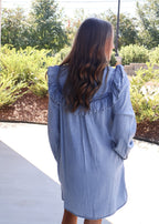 Ruffled Denim Button-Down Dress