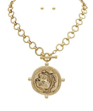 Bulldog Head Medallion Necklace