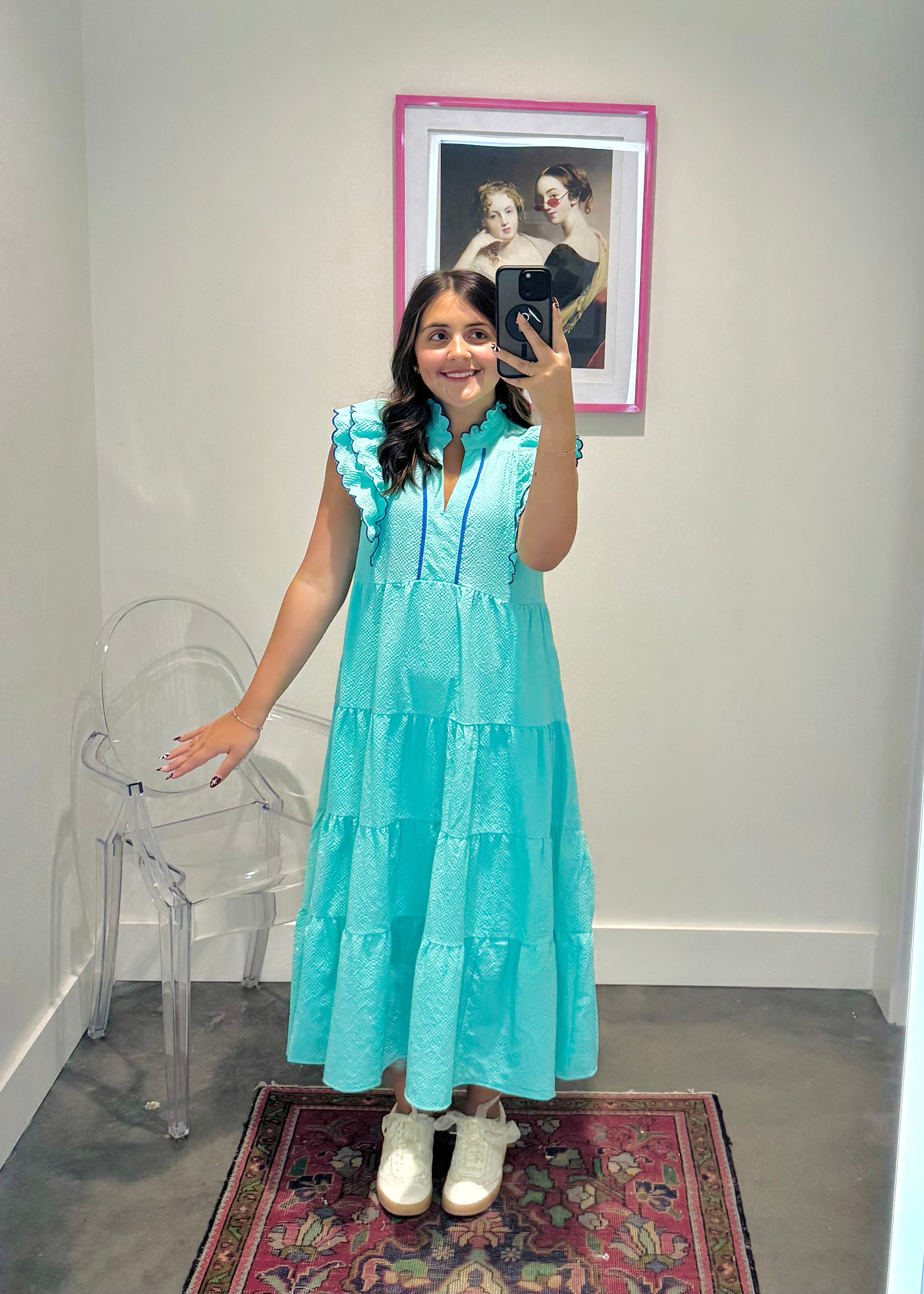 Hazel Scalloped Trim Tiered Midi Dress