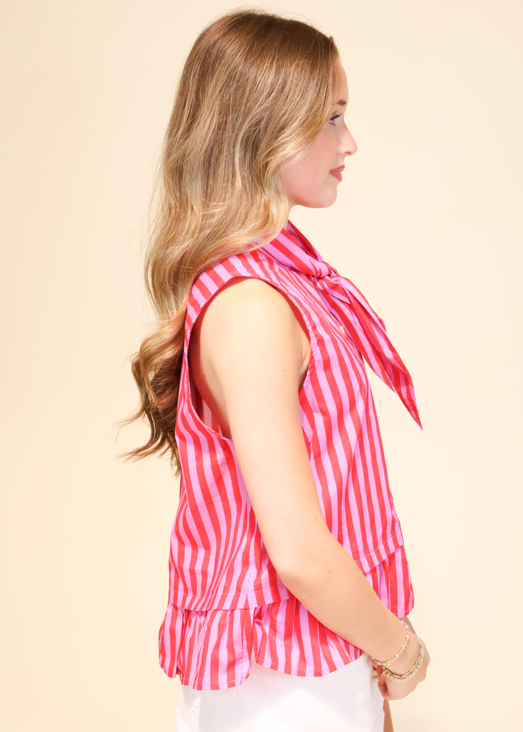 Delaney Stripe Tie-Neck Blouse