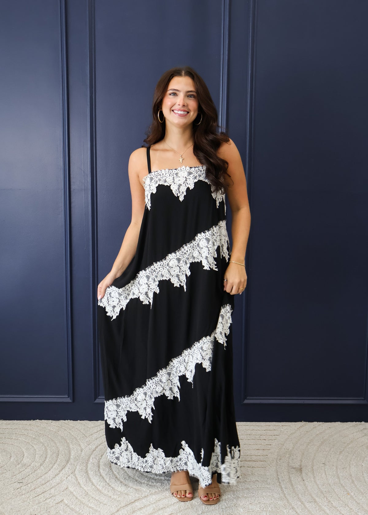Gianna Lace Trim Midi Dress