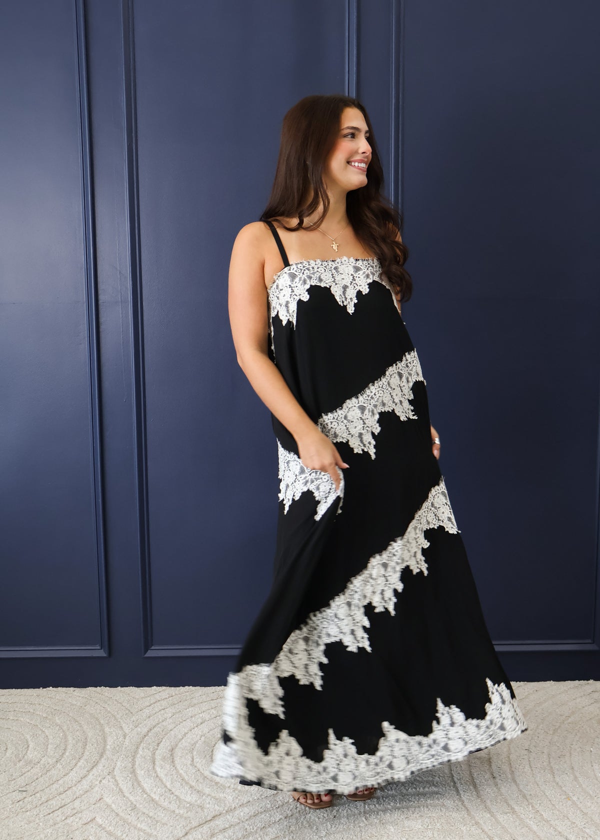 Gianna Lace Trim Midi Dress