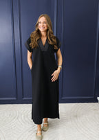 Callie Collared Midi Dress in Black