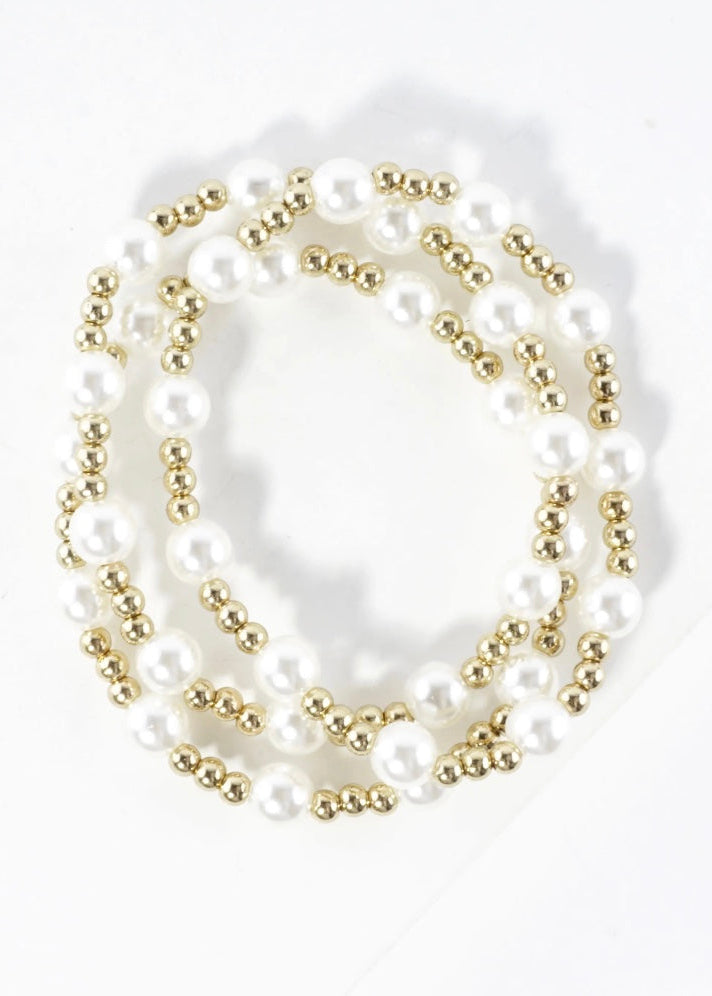 3pc-set Alternating Beads Stretch Bracelets