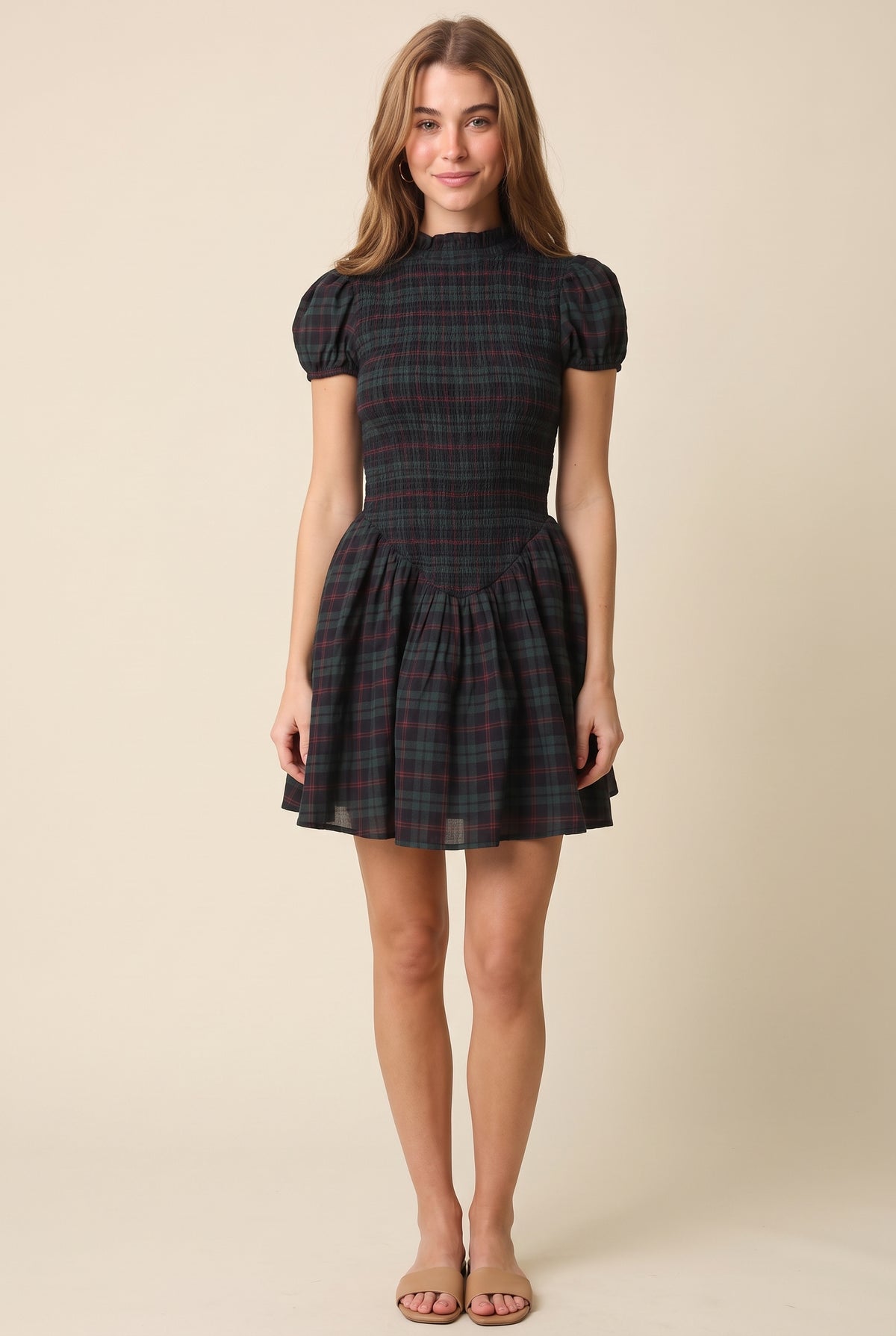 Clara Plaid Smocked Mini Dress