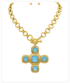Azure Cross Gold Link Necklace Set