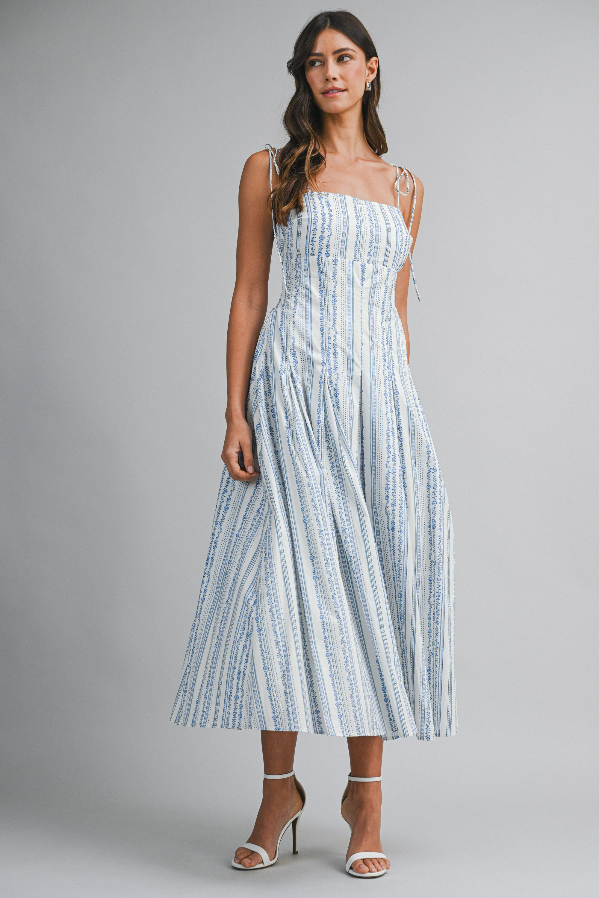 Juniper Shoulder-Tie Printed Midi Dress
