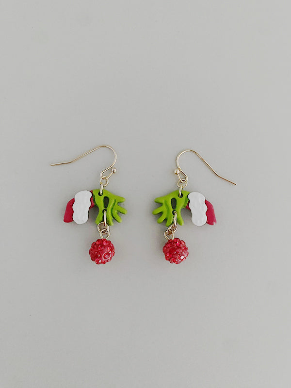 Grinch Hand Ornament Drop Earrings