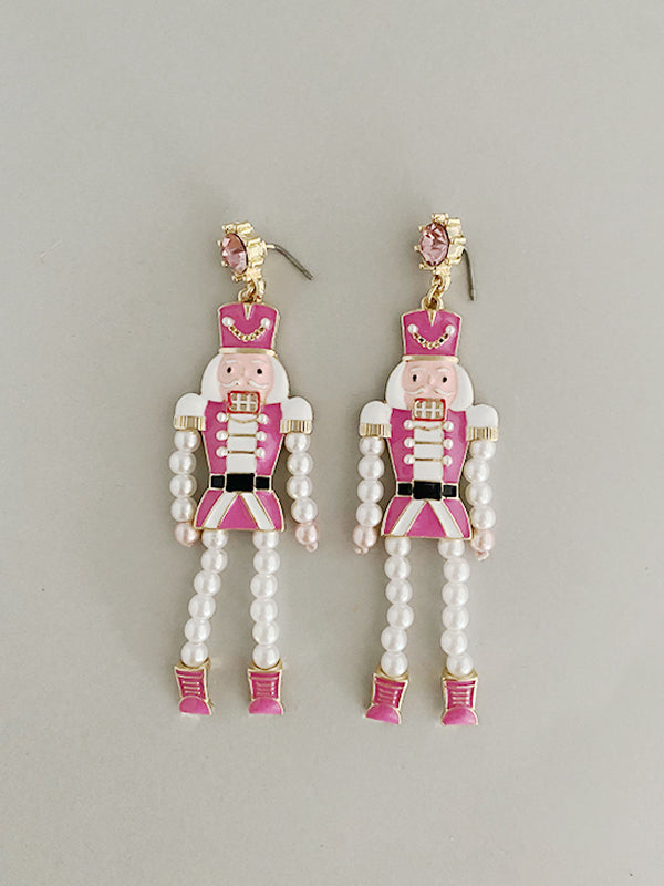 Pink Nutcracker Beaded Drop Earrings