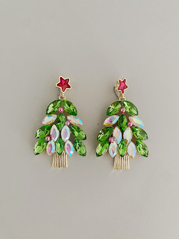 Christmas Tree Rhinestone Drop Earrings
