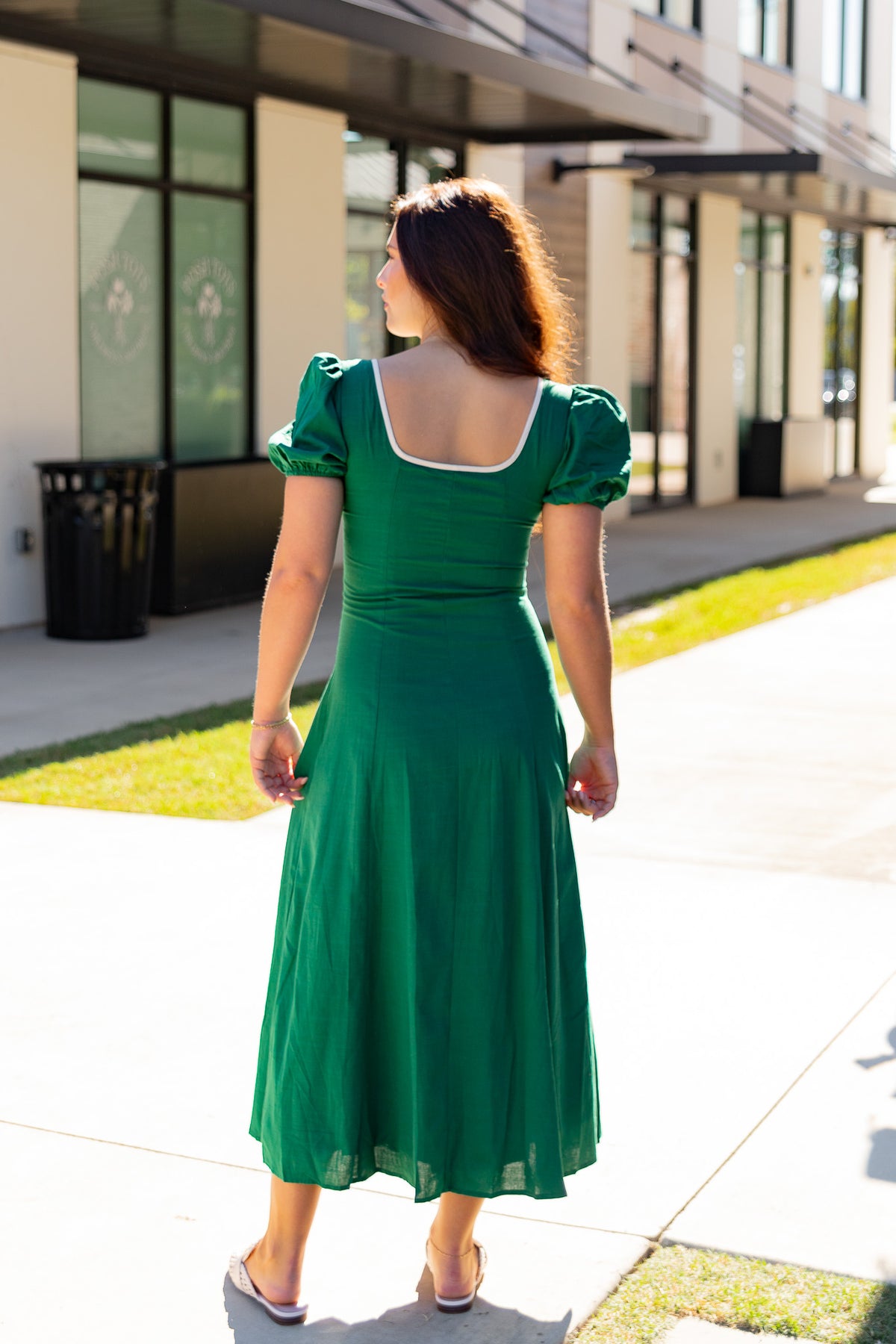 Anna Embroidered Puff Sleeves Midi Dress
