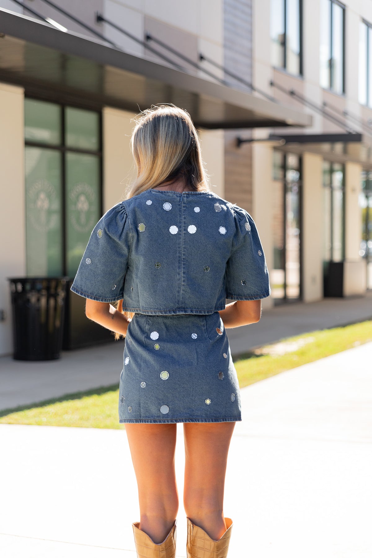 Jade Embellished Denim Mini Skirt