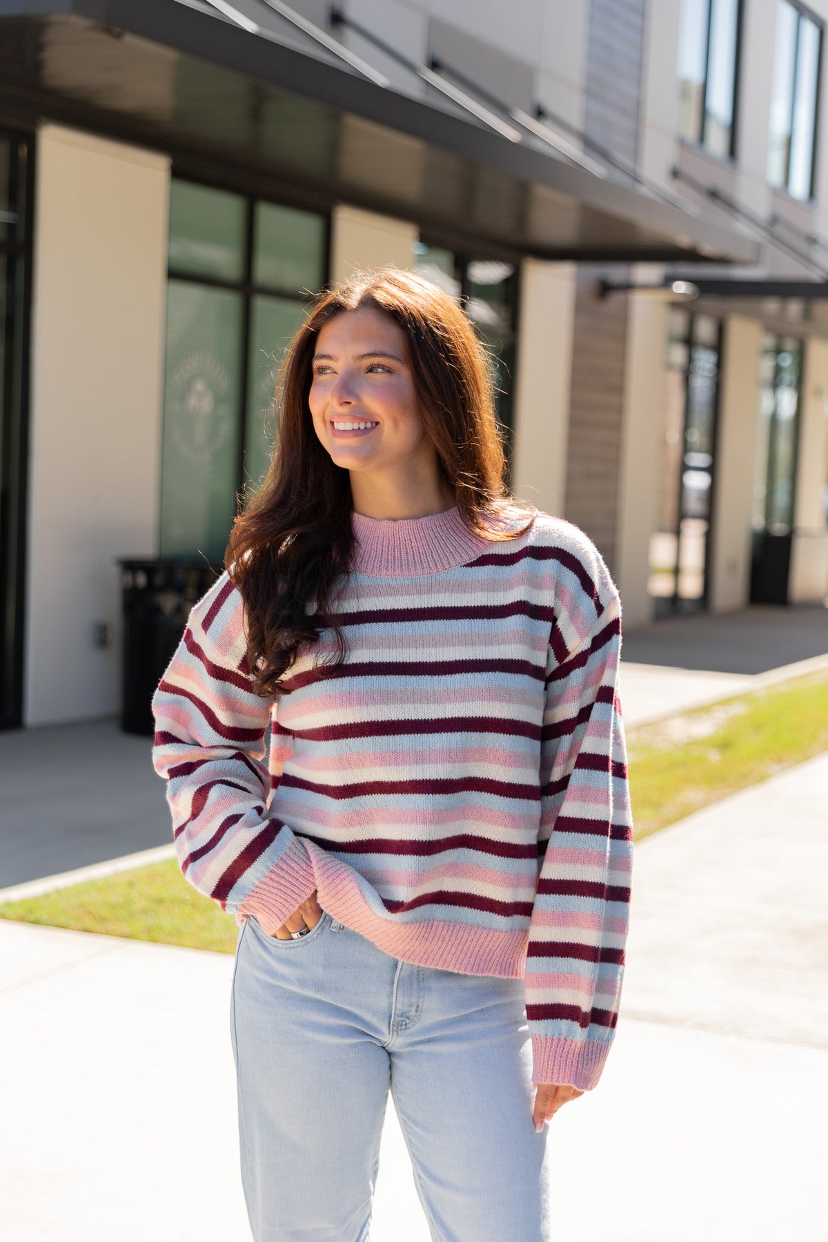 Ava Striped Mock Neck Knit Sweater