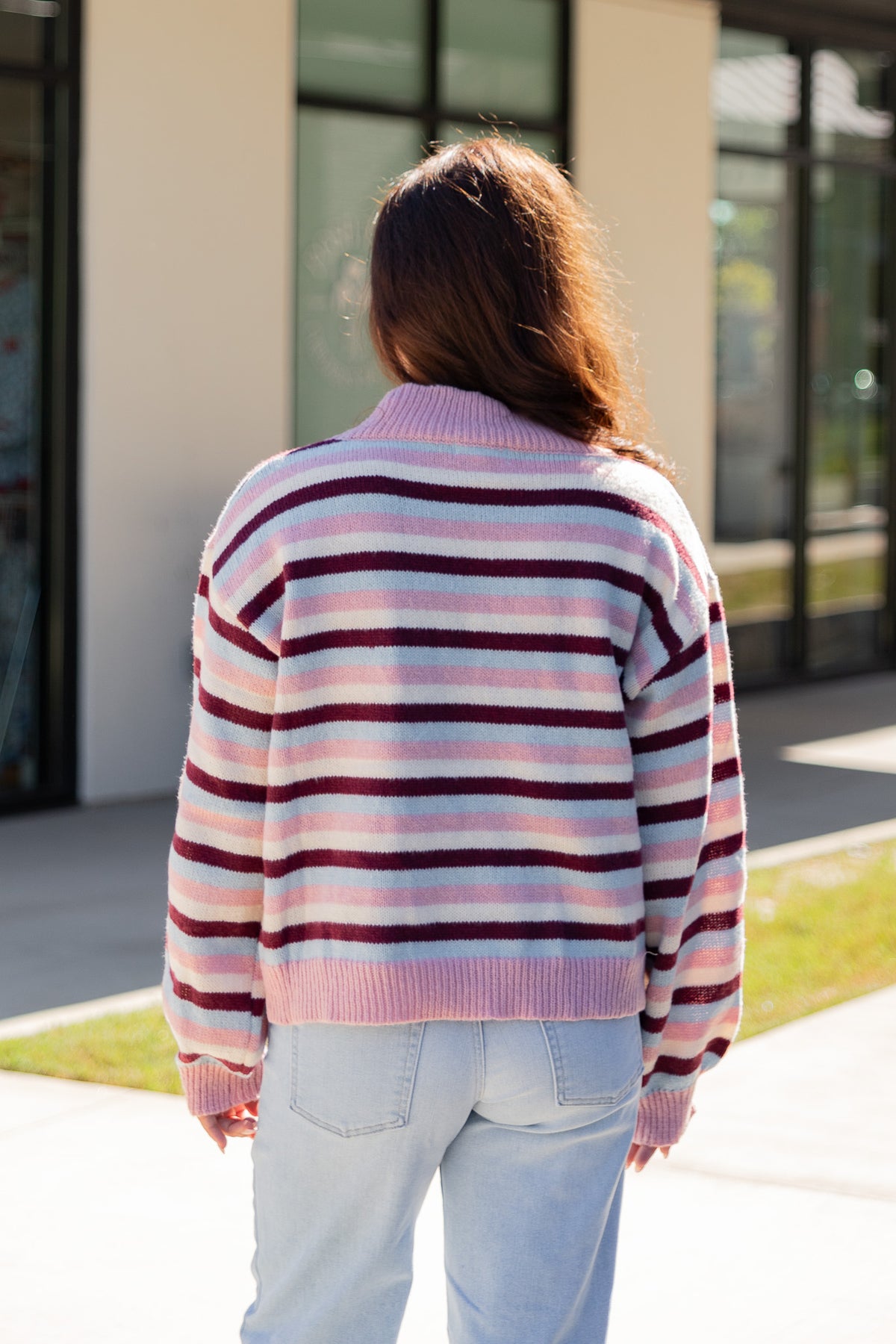 Ava Striped Mock Neck Knit Sweater