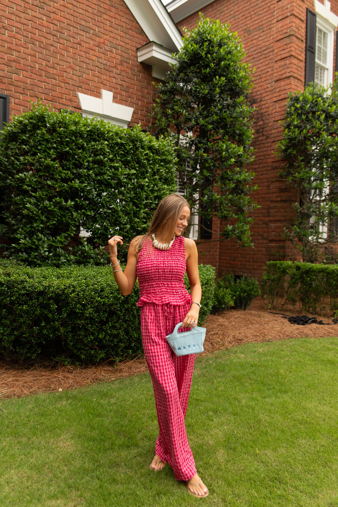 Natalie Gingham Print Drawstring Pants