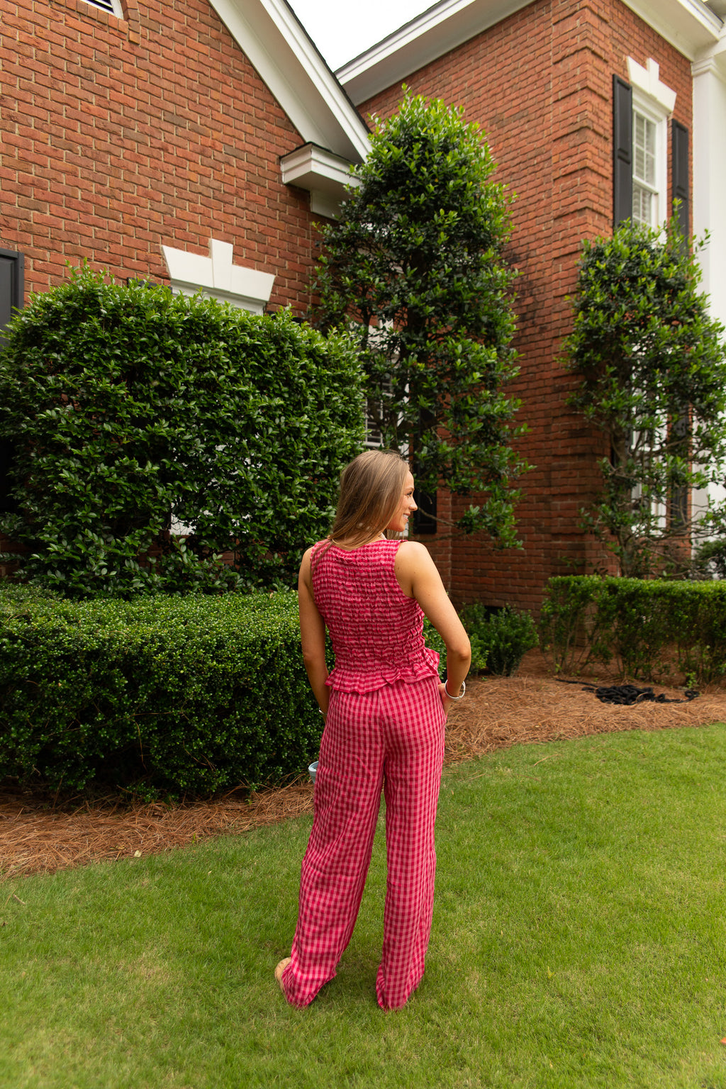Natalie Gingham Print Drawstring Pants
