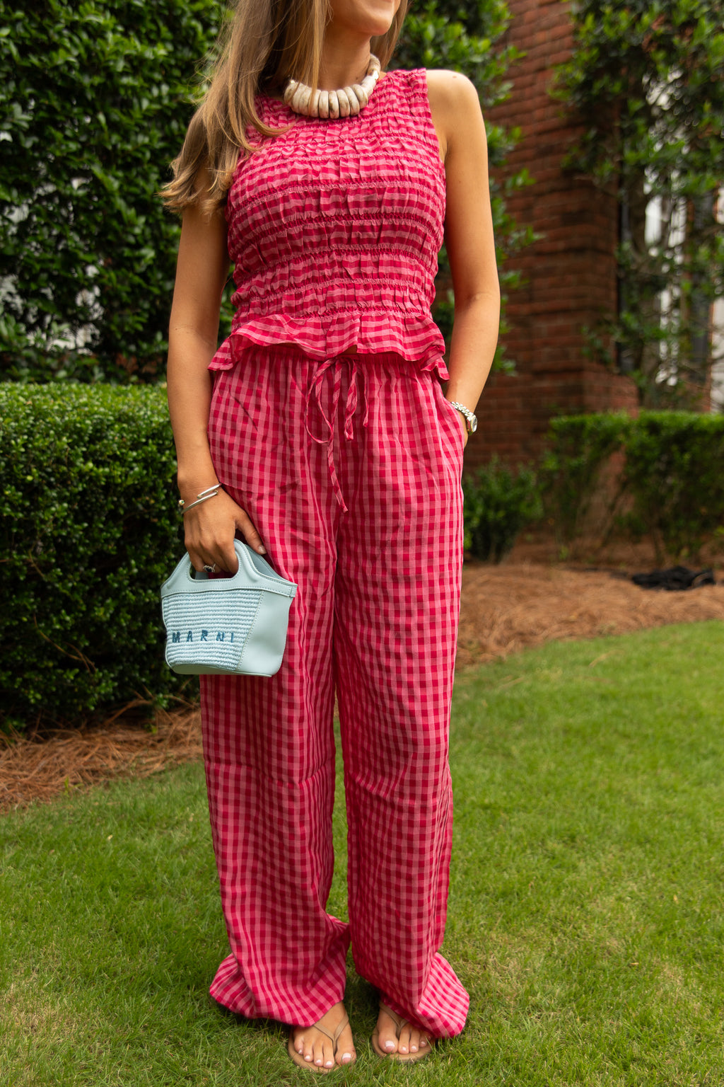 Natalie Gingham Print Drawstring Pants