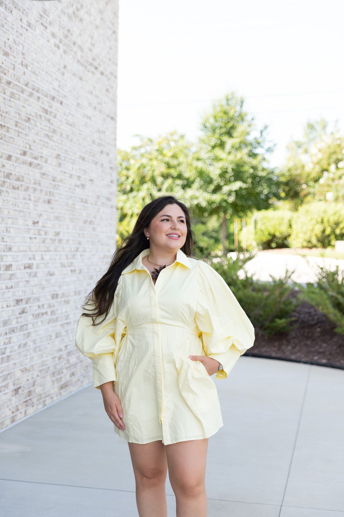 Elaine Statement Sleeve Mini Shirt Dress in Yellow
