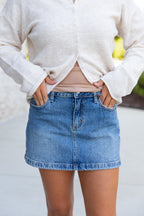 It Girl Denim Mini Skort in Light Demin
