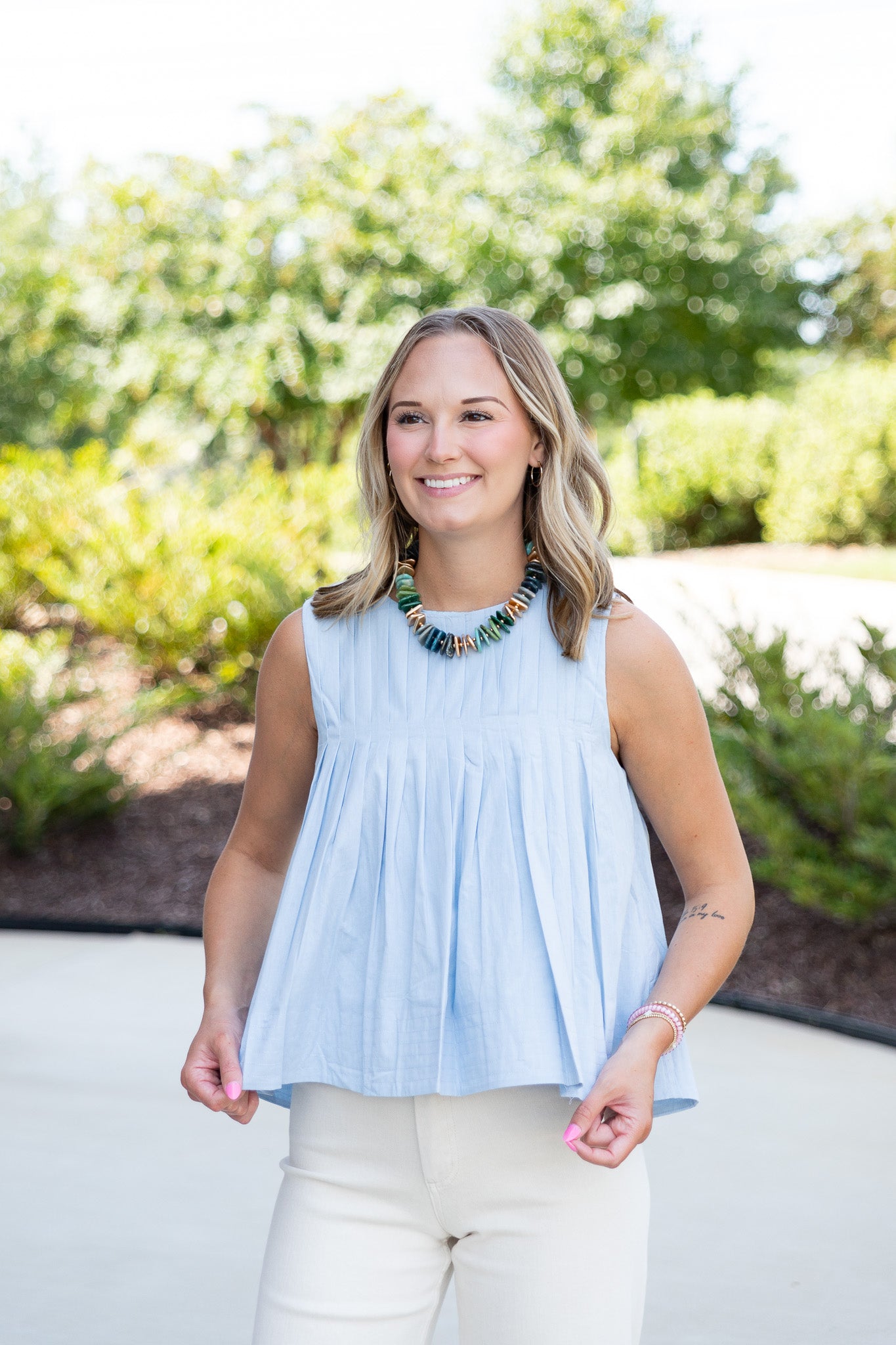 Lucy Pleated Top in Baby Blue