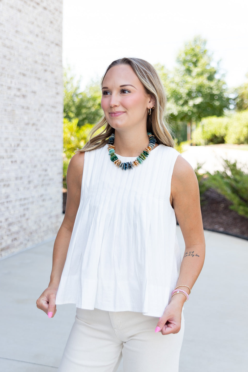 Lucy Pleated Top in Vintage White