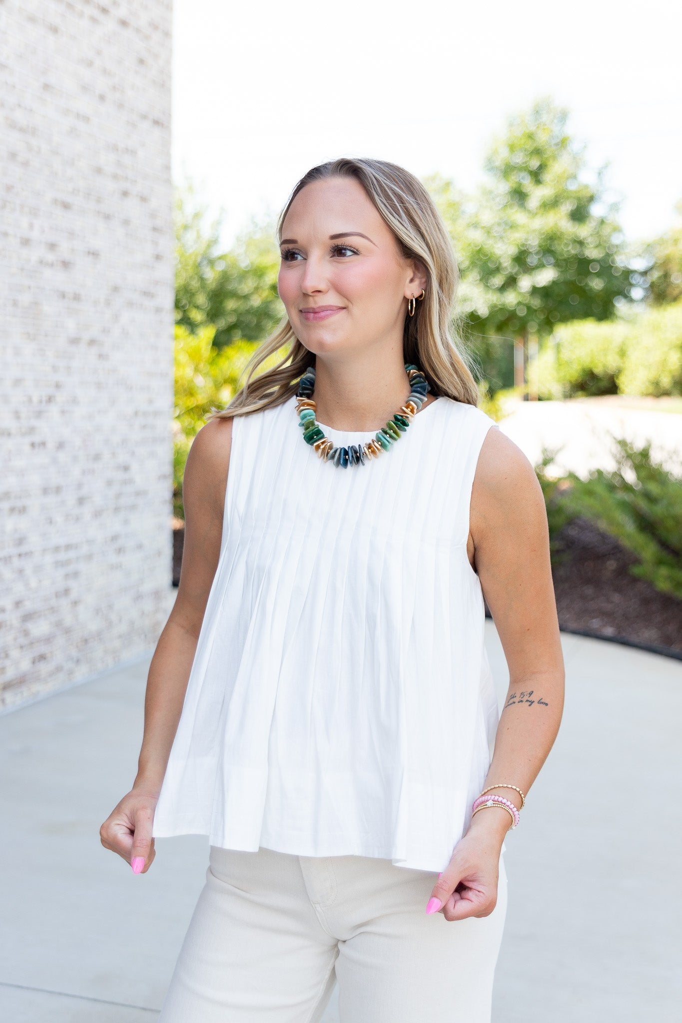 Lucy Pleated Top in Vintage White