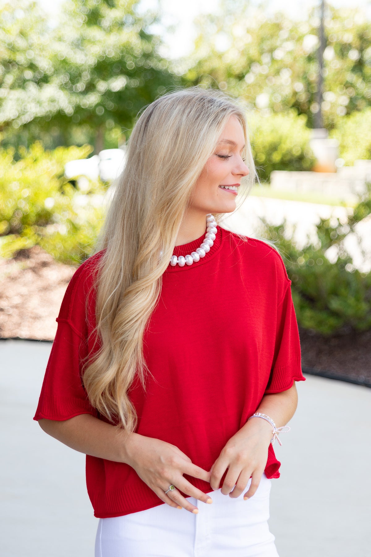 Liora Short Sleeve Light Weight Sweater in Red