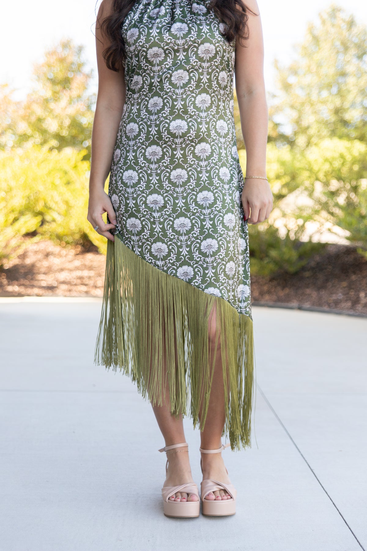 Merritt Fringe Halter Midi Dress