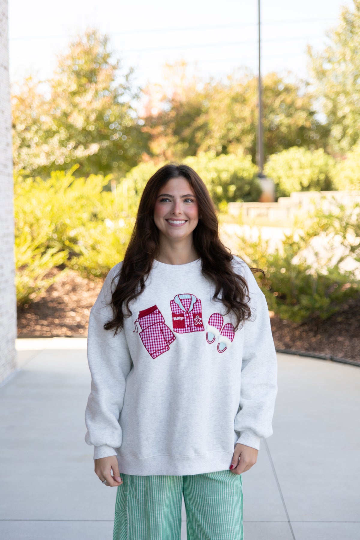 Merry Pajama Embroidered Crewneck