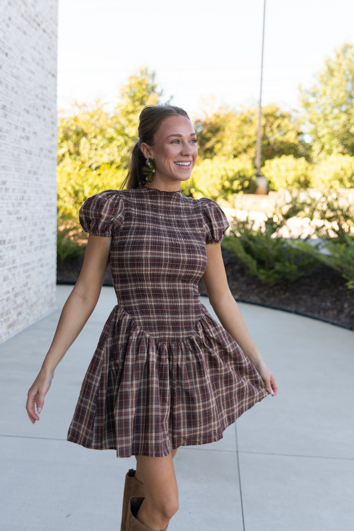 Lillian Plaid Smocked Mini Dress