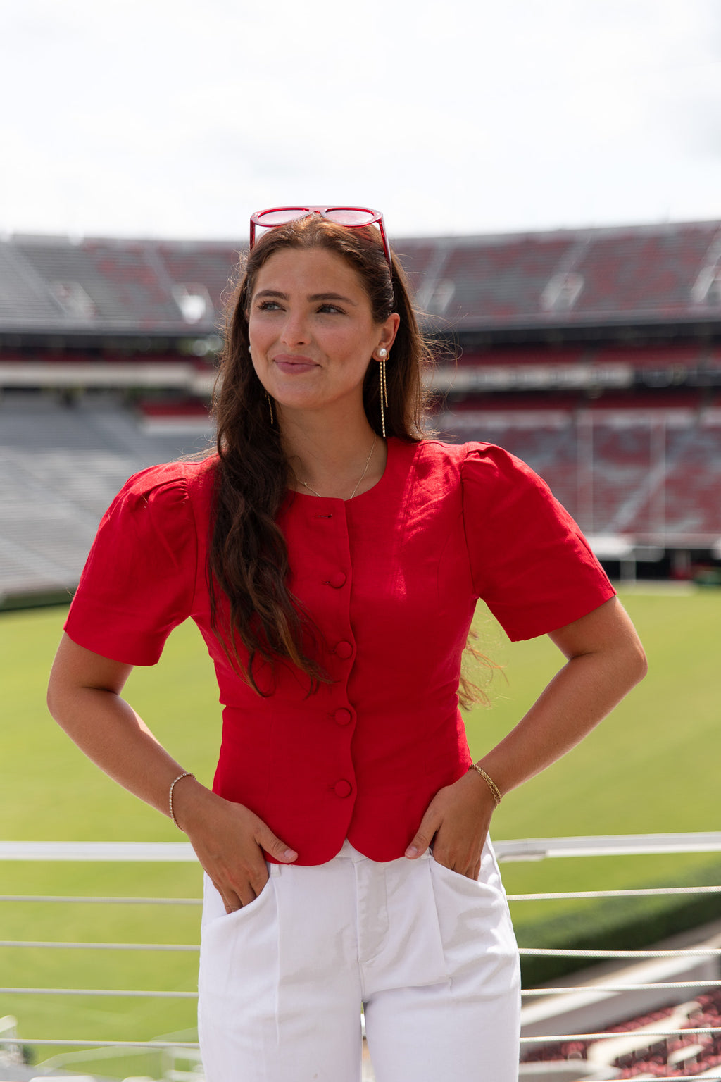 Selene Crimson Button Top