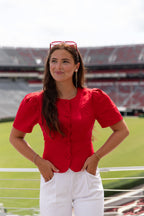 Selene Crimson Button Top