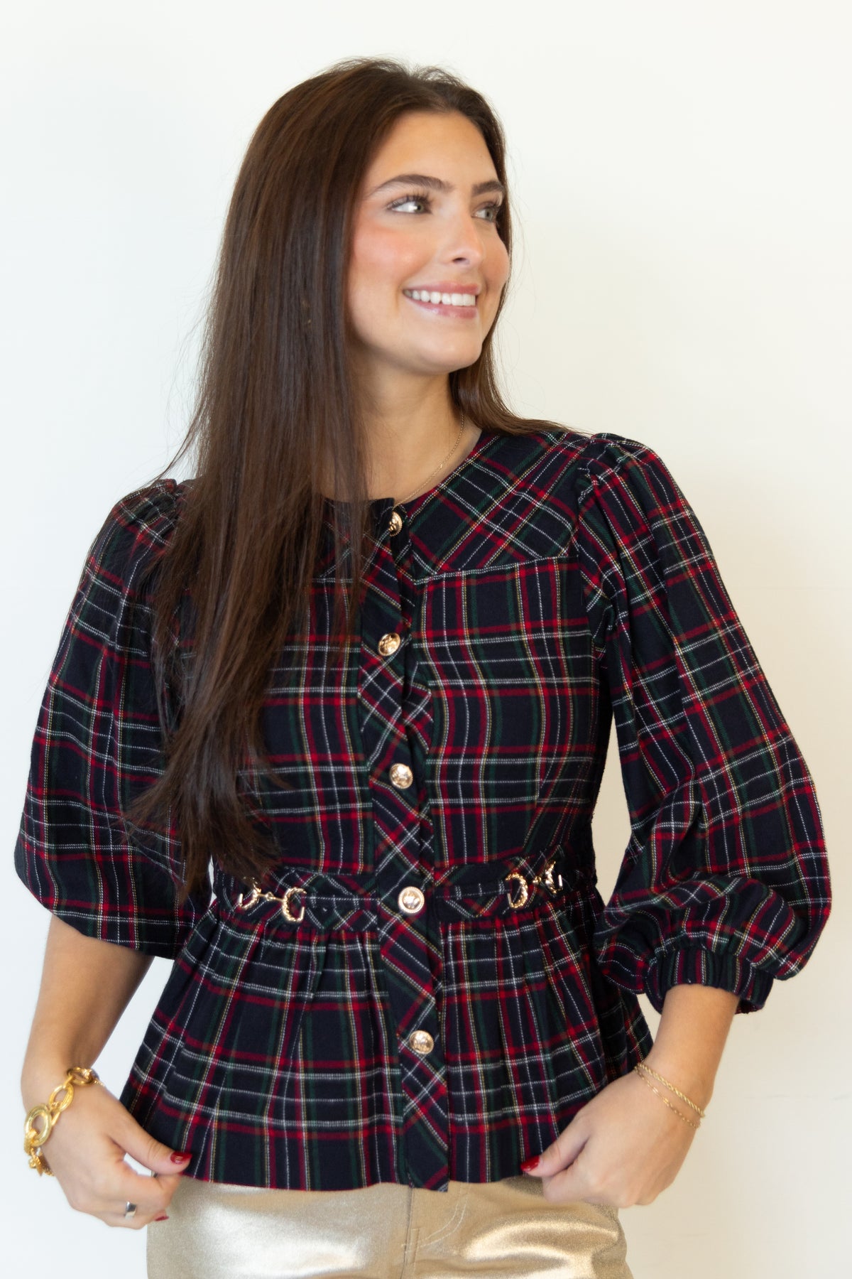 CoCo Plaid Button Blouse