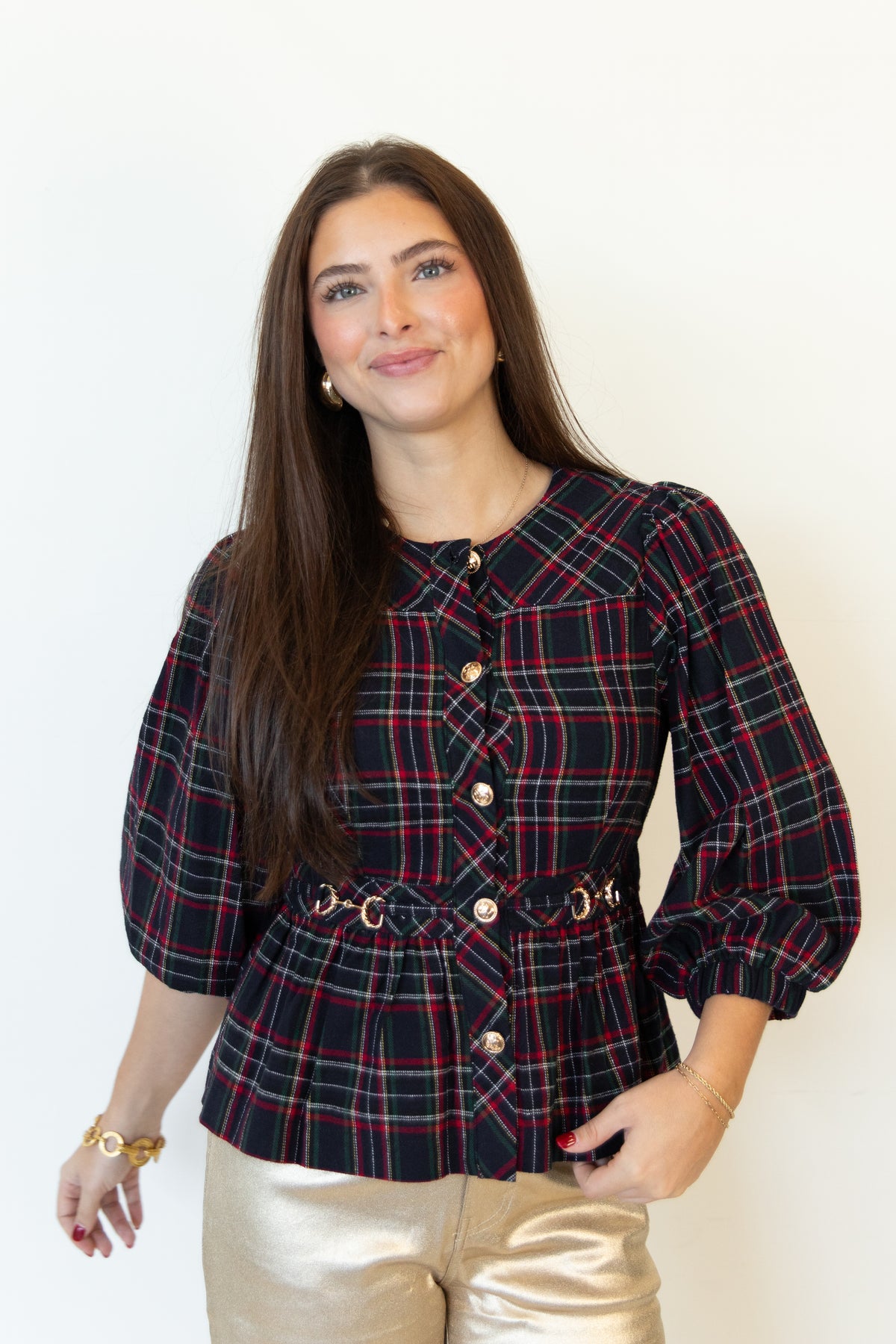 CoCo Plaid Button Blouse