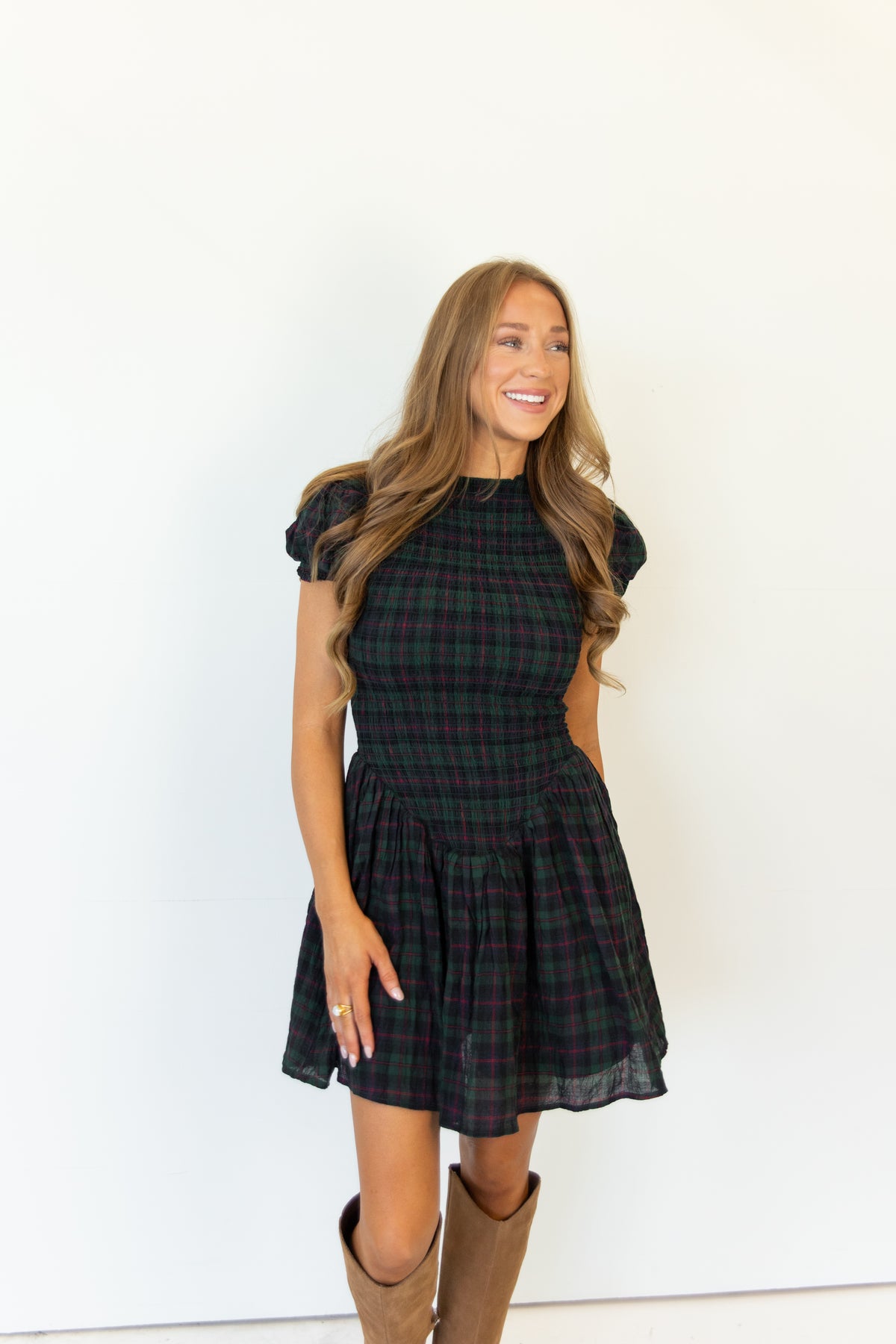 Clara Plaid Smocked Mini Dress