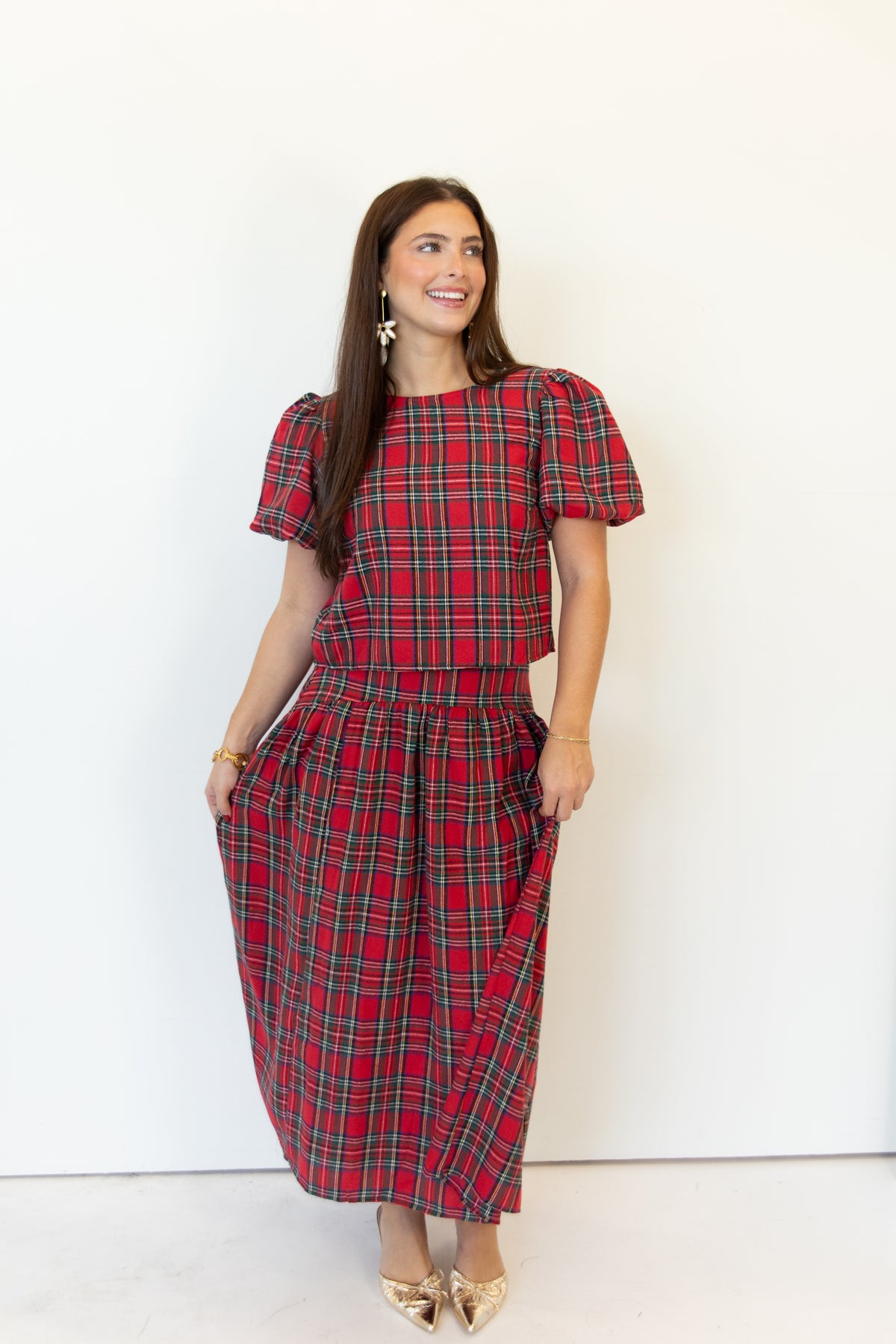 Noelle Plaid Puff Sleeve Top