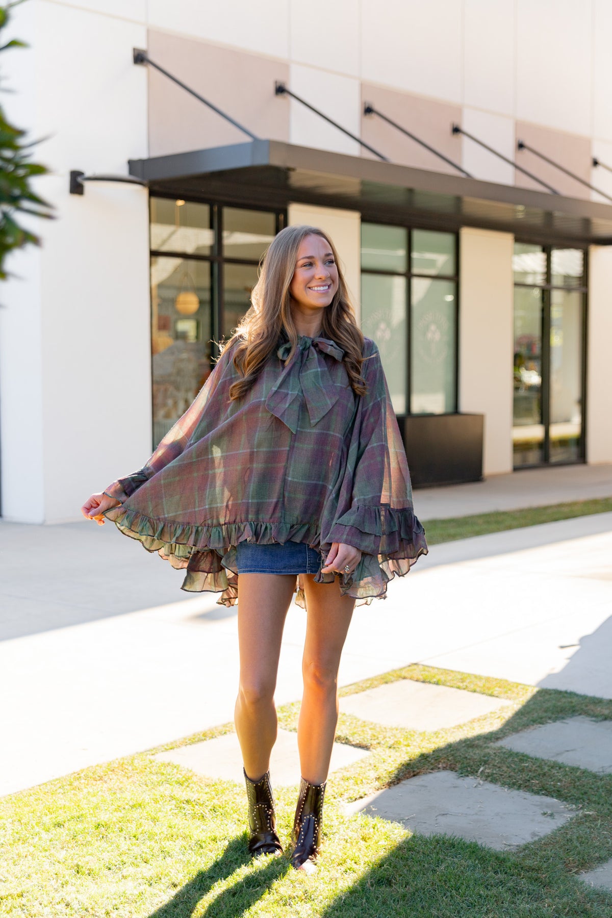 Morgan Plaid Ruffle Cape