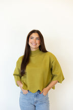 Scallop Hem Mock Neck Sweater