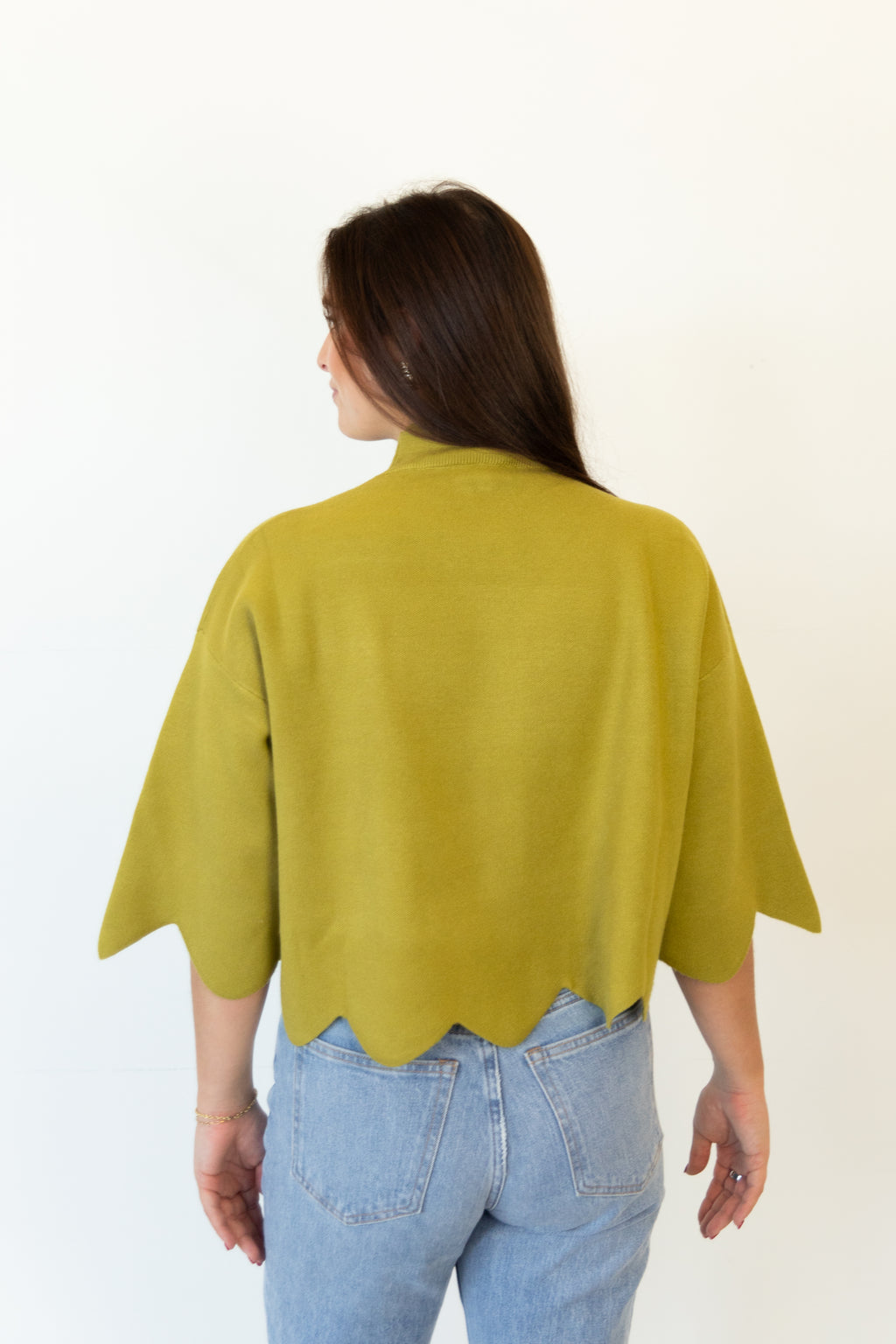 Scallop Hem Mock Neck Sweater