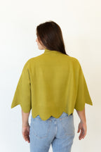 Scallop Hem Mock Neck Sweater